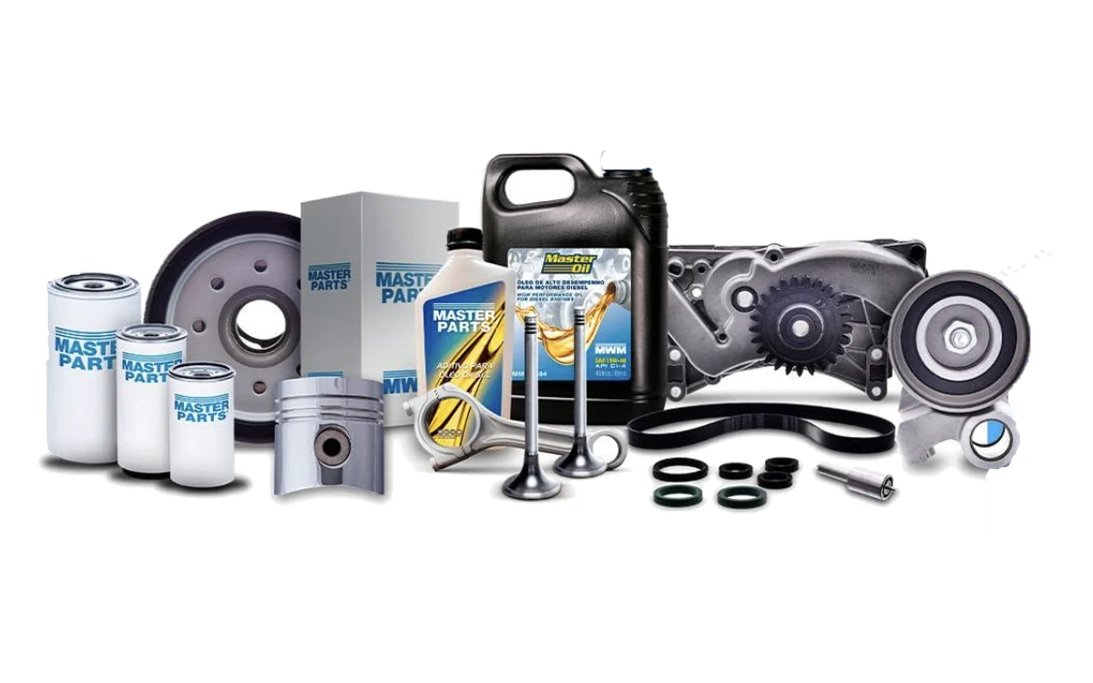 Master Parts range — filters, pistons, valves, belts, seals, injector nozzles, tensioners and Master Oil for MWM diesel engines