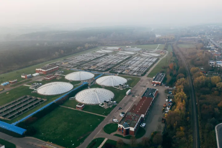 Water treatment works seen from the air